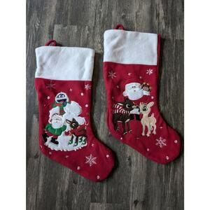 2 Vintage Dan Dee Collectors Choice Rudolph Red Santa Christmas Stockings